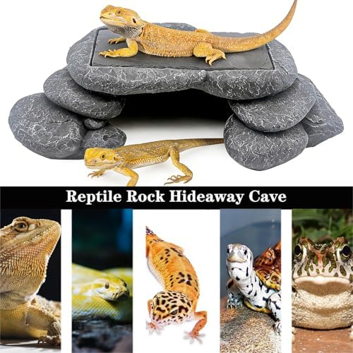 Large Bearded Dragon Basking Platform, Lizard, Snake or Reptile Hide with Heat Storage Slate Stone, 12.6x7x3.5 inch Oversized Gecko Hide Cave