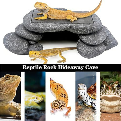 Large Bearded Dragon Basking Platform, Lizard, Snake or Reptile Hide with Heat Storage Slate Stone, 12.6x7x3.5 inch Oversized Gecko Hide Cave