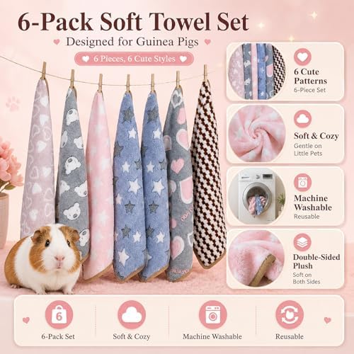 Grddaef Guinea Pig Fleece Blankets 6 Pieces Waterproof & Washable Small Animal Cage Liners Sleep Mat Bedding Pad for Hamster Chinchilla Rabbit Hedgehog (M-24 x 16 Inch)