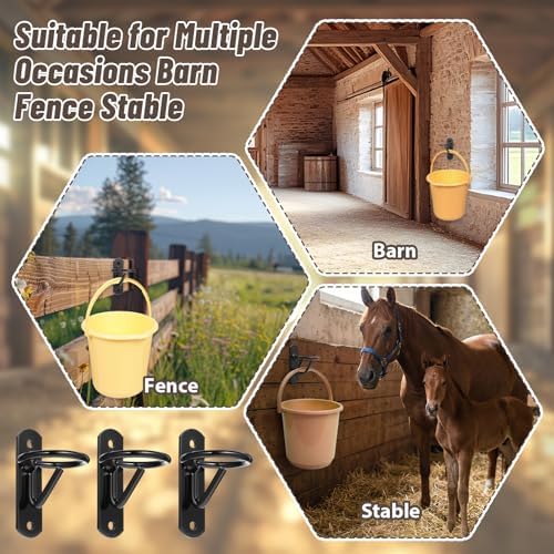 6 Pcs Blakc Bucket Hangers for Horse Wate, Heavy Duty 5 Gallon Bucket Hook