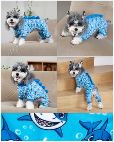 CuteBone Shark Costume Dog Pajamas, Stretchy Spandex Crystal Velvet Sleepwear Coat for Small Dogs, Soft & Warm Pet Outfit Clothes for Cold Weather, Cozy Pullover Design COSP07XL