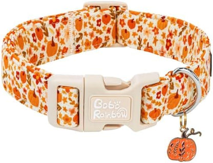 Fall Yellow Floral Pumpkin Dog Collar for X-Smalll Dog