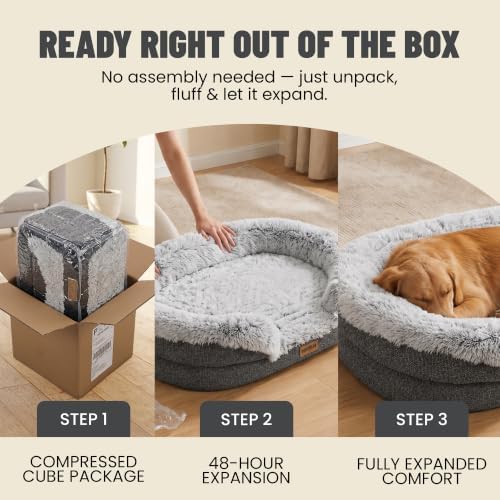 Miorun Fluffy Orthopedic Dog Beds Large Sized Dog, 48" Bolster Sofa Bed