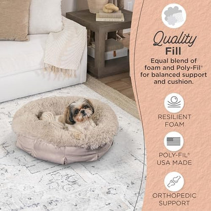 Best Friends by Sheri Ultra Calming Pouf Bed, Orthopedic Round Dog Bed for Joint Support, Faux Fur, Washable Cover, Tan, Small, 23"x23"