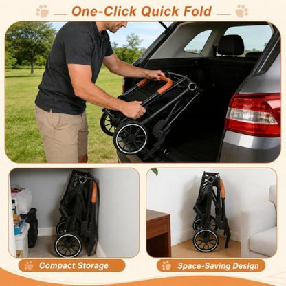 Pet Stroller with Detachable Carrier, Foldable Dog & Cat Stroller