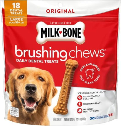 Milk-Bone Brushing Chews Original Chicken Flavor Daily Dental Dog Treats, Large, 24.2 Oz. Bag 18 Count (Pack of 5)