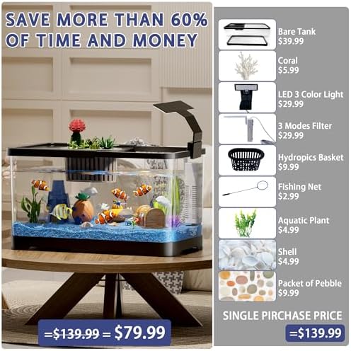 5.3 Gallon Fish Tank, Betta Fish Tank, Starter Kit, Aquarium for Beginner
