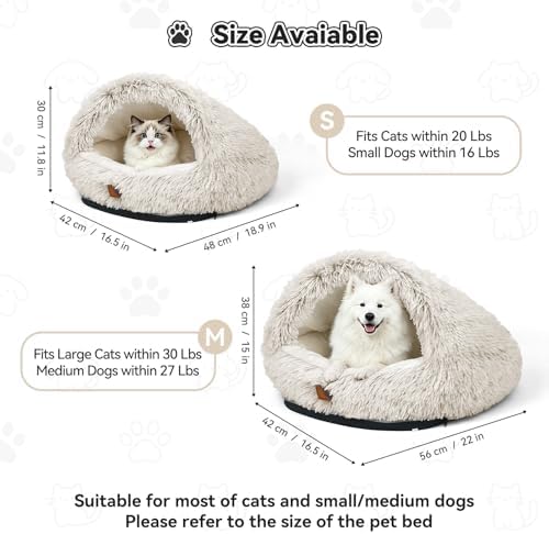 YooxArmor Round Covered Cat Bed Cave Dog Bed for Small Medium Pets,Brown,M