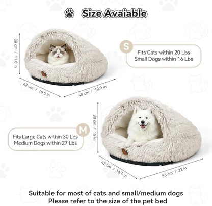 YooxArmor Round Covered Cat Bed Cave Dog Bed for Small Medium Pets,Brown,M