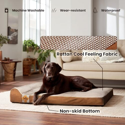 Laifug Orthopedic Dog Beds for Large Dogs,3" Memory Foam Dog Beds,Durable Water Proof Liner Removable and Washable, Nonskid Bottom, Brown 40"x25"x5.5"