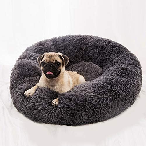 Plush Calming Donut Dog Bed for Small to Medium Dogs, 28 Inch Round Pet Bed