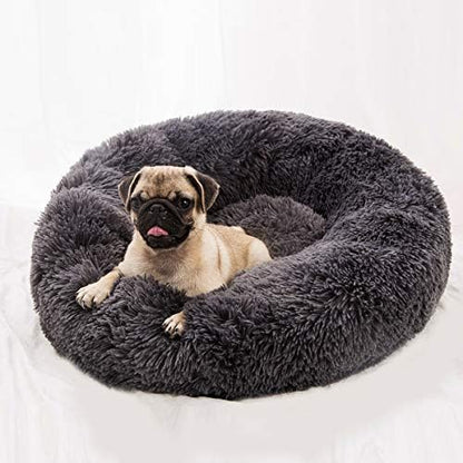 Plush Calming Donut Dog Bed for Small to Medium Dogs, 28 Inch Round Pet Bed