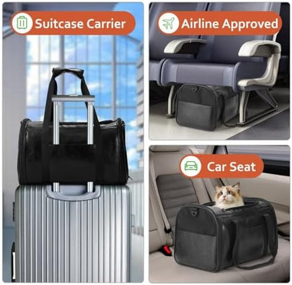 Fashion Dog Carrier Pet Carrier Airline Approved Cat Carrier for Small Dogs Cats Under 15 Lbs, Vegan Leather Collapsible Soft Sided Travel Puppy Carrier