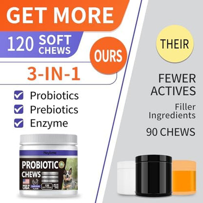 Probiotics for Dogs, Improve Yeast Balance, Itchy Skin Itchy Ears, Gut Health, Allergies, Immunity, Dog Probiotics and Digestive Enzymes with Prebiotics - Reduce Diarrhea (Chicken, 120 Chews)