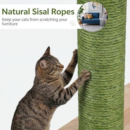 Wood Cat Tower for Self-Cleaning Litter Box, with Faux Plant, 58In