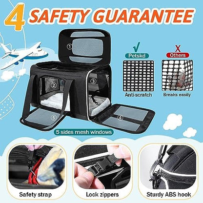 Petskd Top-Expandable Small Pet Carrier 17"x11"x9.5" Airline Approved