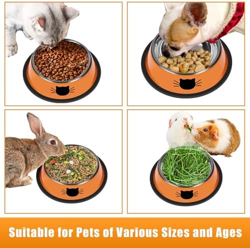 Serentive 2 Pcs Non-Slip Stainless Steel Small Cat Food Bowls - Unbreakable, Thicken 7 Oz Cat Dishes - Indoor, Removable Rubber Base, Easily Clean, Lovely Color