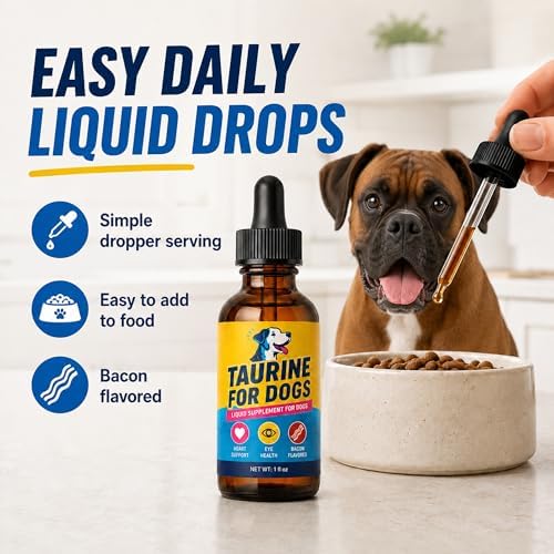 Taurine for Dogs Liquid Supplement, Bacon Flavored Dog Taurine Drops with Eyebright, 100mg per 1mL, Taurine Supplement for Dogs for Small Medium & Large Dogs, 1 fl oz