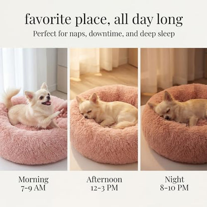 nononfish Small Dog Bed,Calming Donut Plush Round Pet Bed