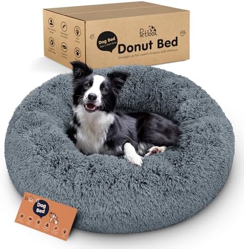 Calming Donut Dog Bed for Small Dogs, Round Dog Bed for Medium & Large Dogs
