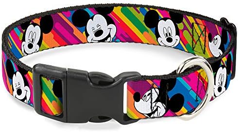 Buckle-Down Plastic Clip Collar - Mickey Mouse Expressions Multi Color White/Black - 1/2" Wide - Fits 6-9" Neck - Small