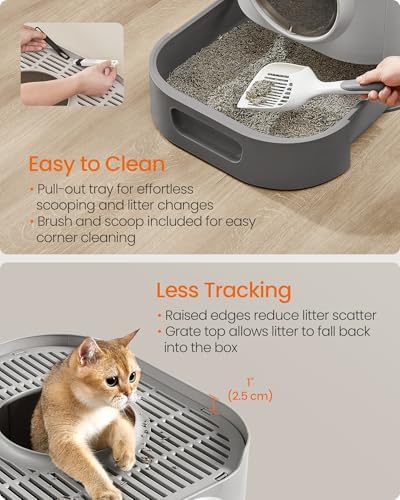 Feandrea Cat Litter Box with Lid, XL Enclosed, Slide-Out Tray, Scoop