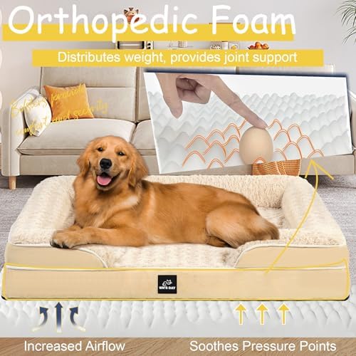 XL Orthopedic Dog Bed Large, Big Dog Bed, Dog Sofa Bed, Pet Beds(Beige, XL)