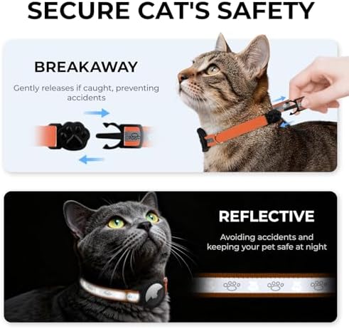 Breakaway AirTag Cat Collar, Reflective Cat Tracker Collar with Bell