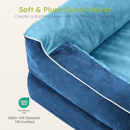CWAWZ Dog Beds for Large Dogs, Orthopedic Dog Bed with Cooling Gel Memory Foam, Waterproof Large Pet Bed with Removable Washable Cover, 36" Pet Sofa Couch Dutch Velvet with Bone Toy, Navy Blue