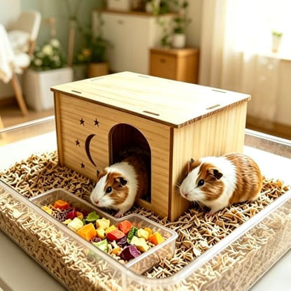 Wooden Guinea Pig House – Natural Wood Hideout for Chinchilla