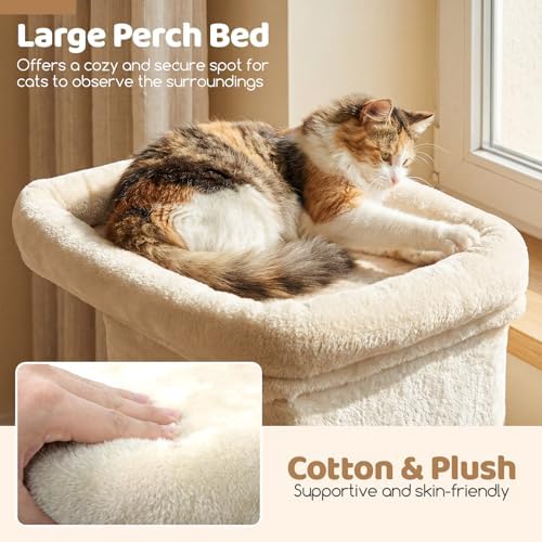 DORTALA Cat Tree for Indoor Adult Cats & Kittens, 25.5" Modern Cat Tower with 2 Condos, Top Perch, 3 Caves, Sisal Scratching Post, Pet Climbing Furniture Activity Center (Beige)