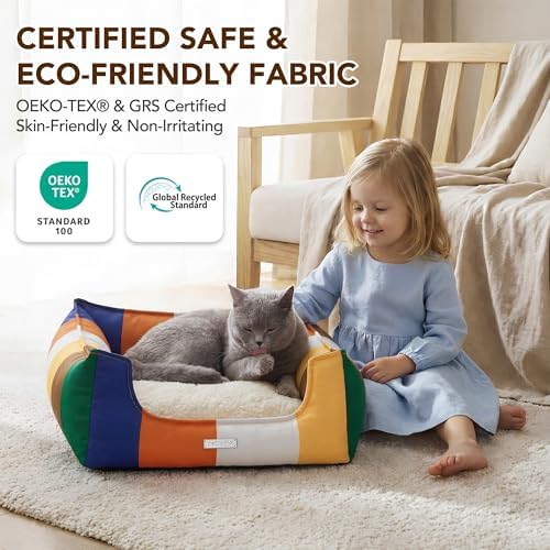 PETNOVO Dog Bed, Cute Rainbow Design, Washable Removable Cover, Non-Slip