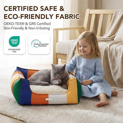 PETNOVO Dog Bed, Cute Rainbow Design, Washable Removable Cover, Non-Slip