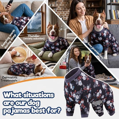 LovinPet Big Breeds Large Dog Pajamas, Beautiful Bouquets Black Print, XL