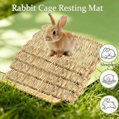 4 Pcs Natural Rabbit Grass Mats Chewable Bedding 11''x8.3''