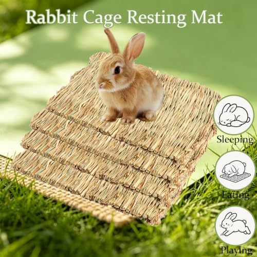 4 Pcs Natural Rabbit Grass Mats Chewable Bedding 11''x8.3''