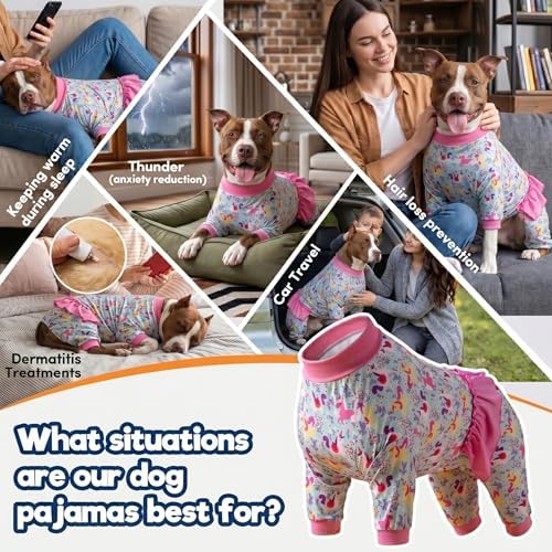LovinPet Large Breed Dog Pajamas Bodysuit, Unicorn Seafoam Print, 3XL