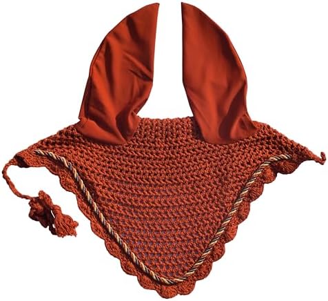 Elegant Horse Ear Bonnet, Fly Veil & Fly Mask – Superior Fly Protection with Style and Comfort for Every Ride (Rust, Pony)
