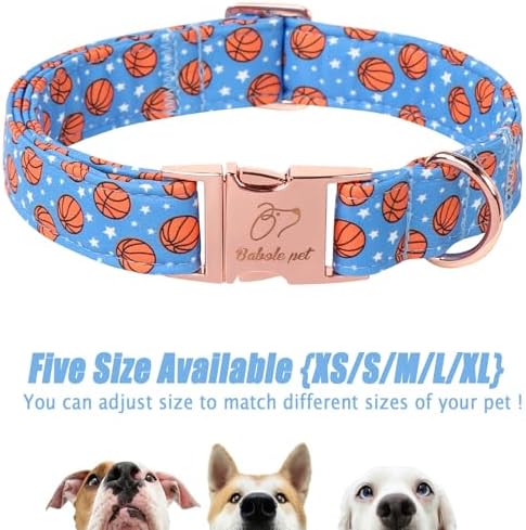 Adjustable Boy Dog Collar - Cute Blue Basketball Print Dog Collars for Puppy & Tiny Dogs, Durable Pet Heavy Duty Metal Buckle Collar XS