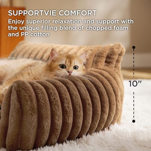 Bedsure ComfyFleece™ Shown on TV Fluffy Cat Couch for Pets,24in Camel Brown