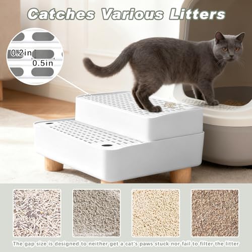 Adjustable Cat Ramp for Litter Box, 2-Step Litter Trapper, White