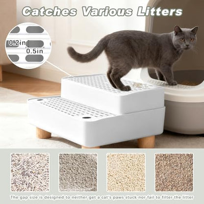 Adjustable Cat Ramp for Litter Box, 2-Step Litter Trapper, White