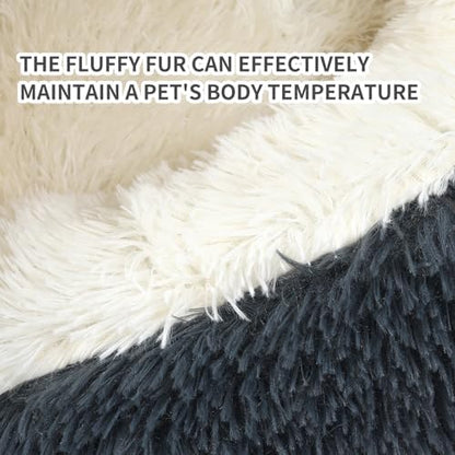 Hooded Donut Dog Bed, Self-Warming Cat Cave for Puppies & Kittens