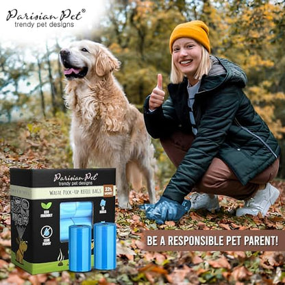 Parisian Pet Ecofriendly Dog Poop Bags Rolls - 320 Count Unscented Poop Bags For Dogs - Leakproof, Extra Thick, 16 Dog Waste Bags Refill Rolls - Stripped Blue Doggie Poop Bags - Fits All Dispenser