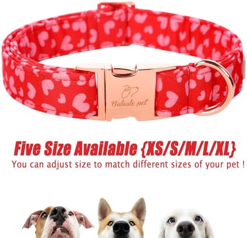 Valentines Dog Collar, Red Pink Heart Valentine Pet Collar with Metal Buckle, Durable Adjustable Holiday Dog Collars for Small Medium Large Dogs M