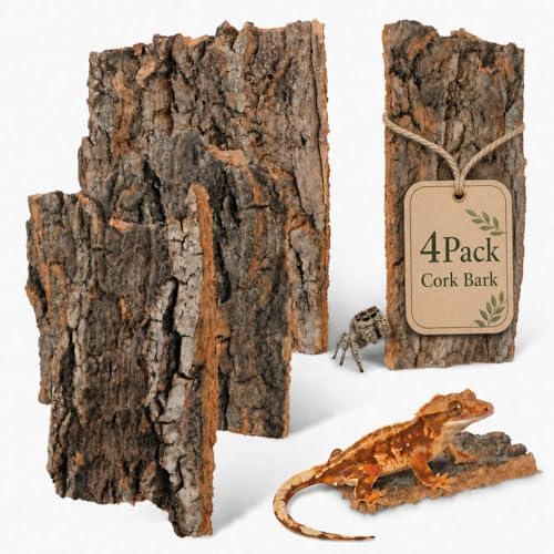 SHINEOFI 4 Pack Natural Cork Bark Reptile Hides for Terrariums