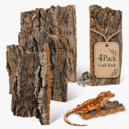 SHINEOFI 4 Pack Natural Cork Bark Reptile Hides for Terrariums