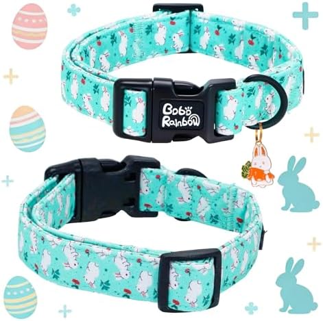 Dog Collars, Easter White Rabbit Print Blue Pet Collar Holiday Cute Durable Adjustable Pendant Gift Collar with Quick Release Plastic Buckle for X-Smal Dogs