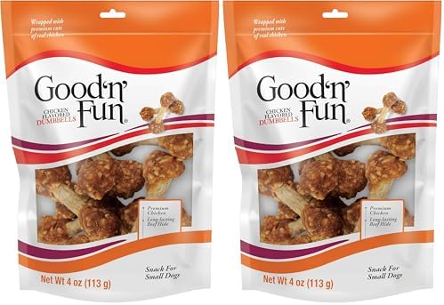 Good 'n' Fun Chicken Flavored Dumbbells 4 Ounces, Rawhide Snacks for Small Dogs (Pack of 2)