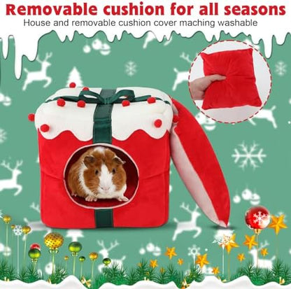 YUEPET Christmas Guinea Pig Hideout, Christmas Pet Bed, Gift Box